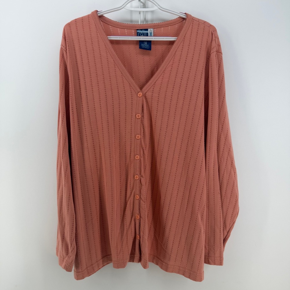 Venezia Jeans Cardigan Womens 26/28 Salmon Pink Pointelle Knit Button Up V-Neck